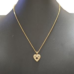 18" Pretzel Twisted Heart with Crystals Gold Tone Fashion Necklace L7